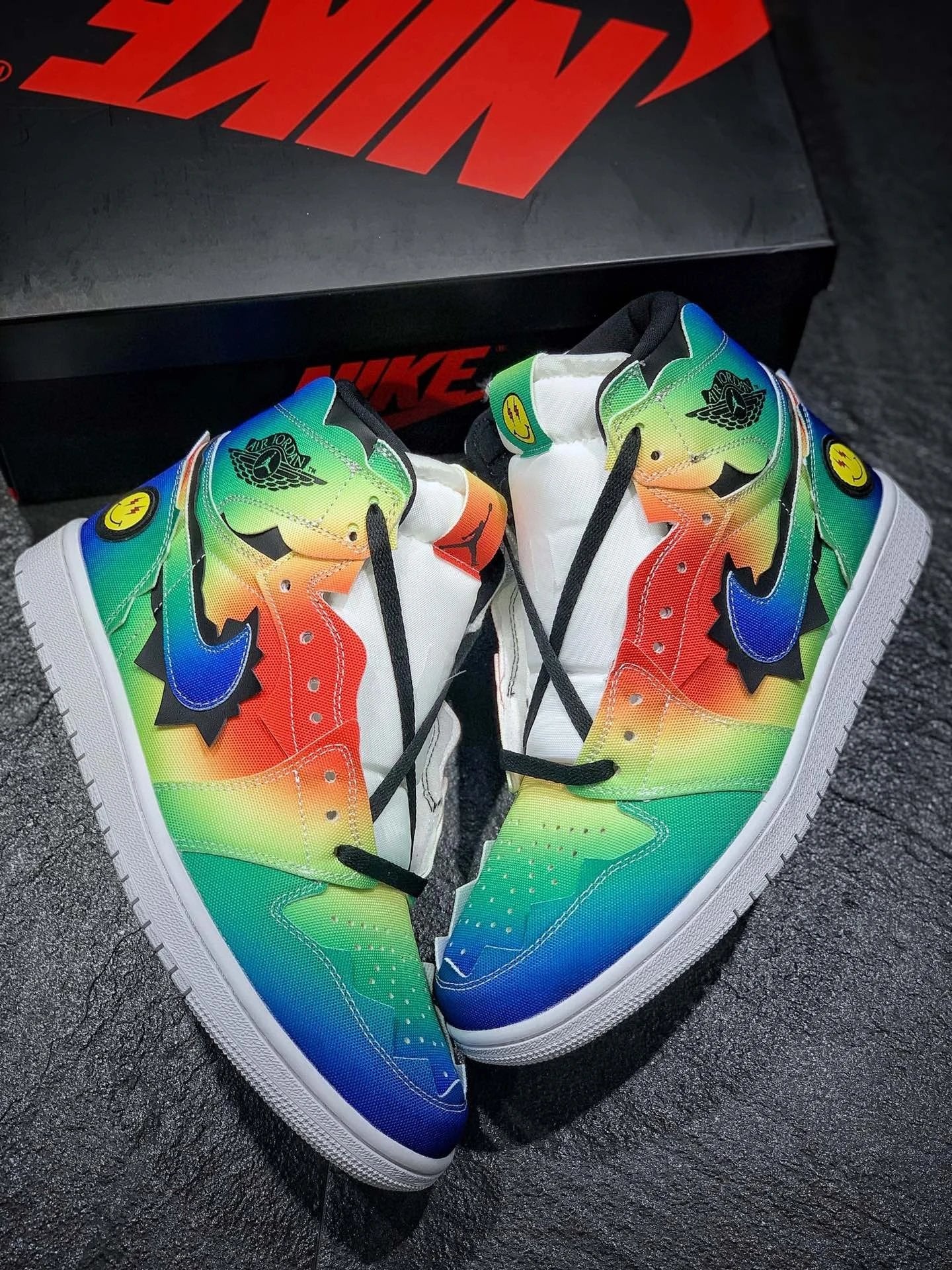 Jordan 1 X J Balvin Smiley Rainbow Tie-Dye