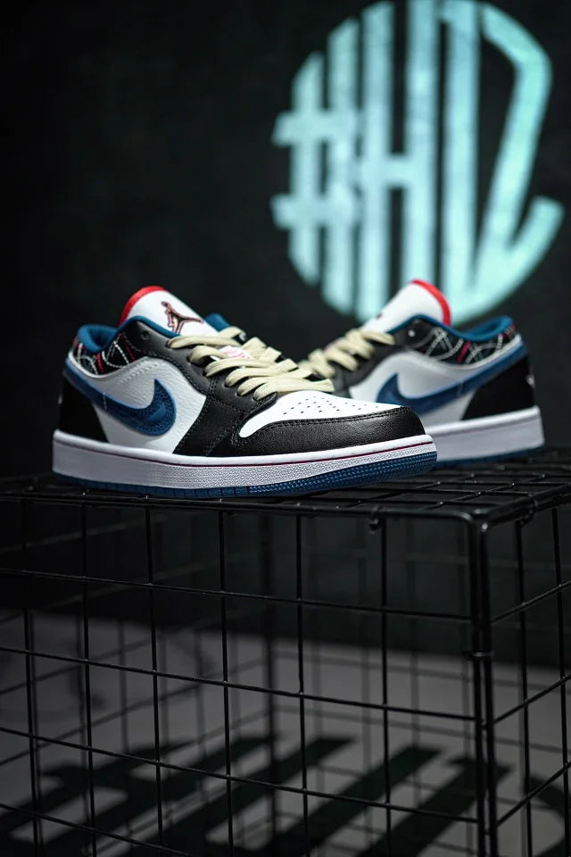 Air Jordan 1 Low Black, White & Blue Embroidery