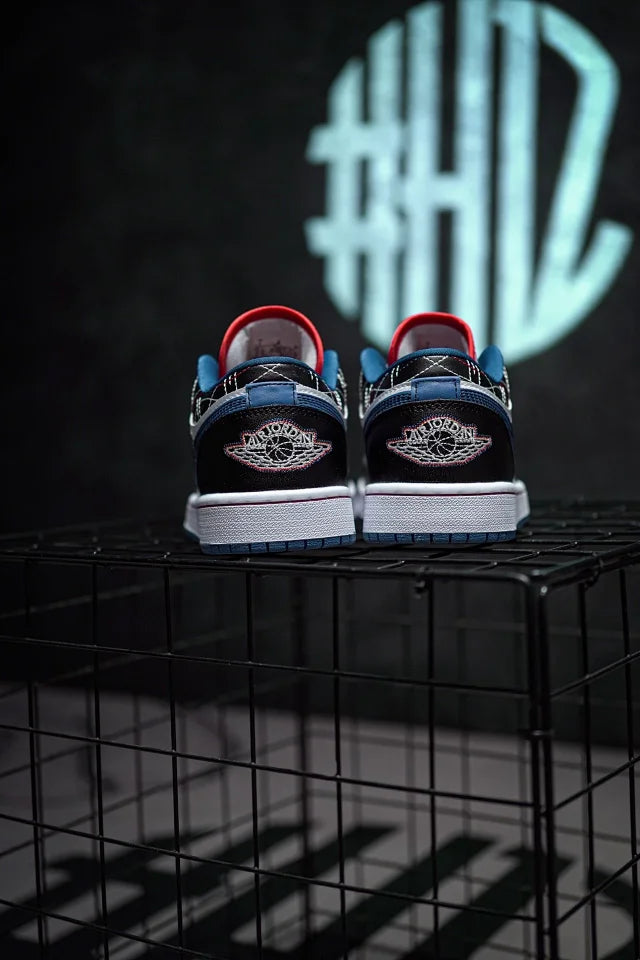 Air Jordan 1 Low Black, White & Blue Embroidery