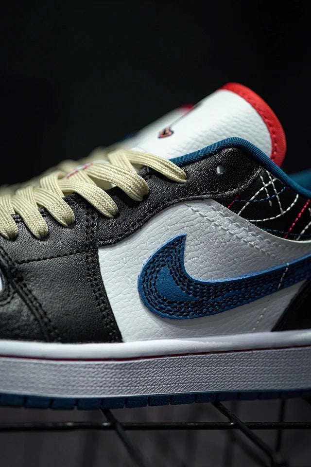 Air Jordan 1 Low Black, White & Blue Embroidery