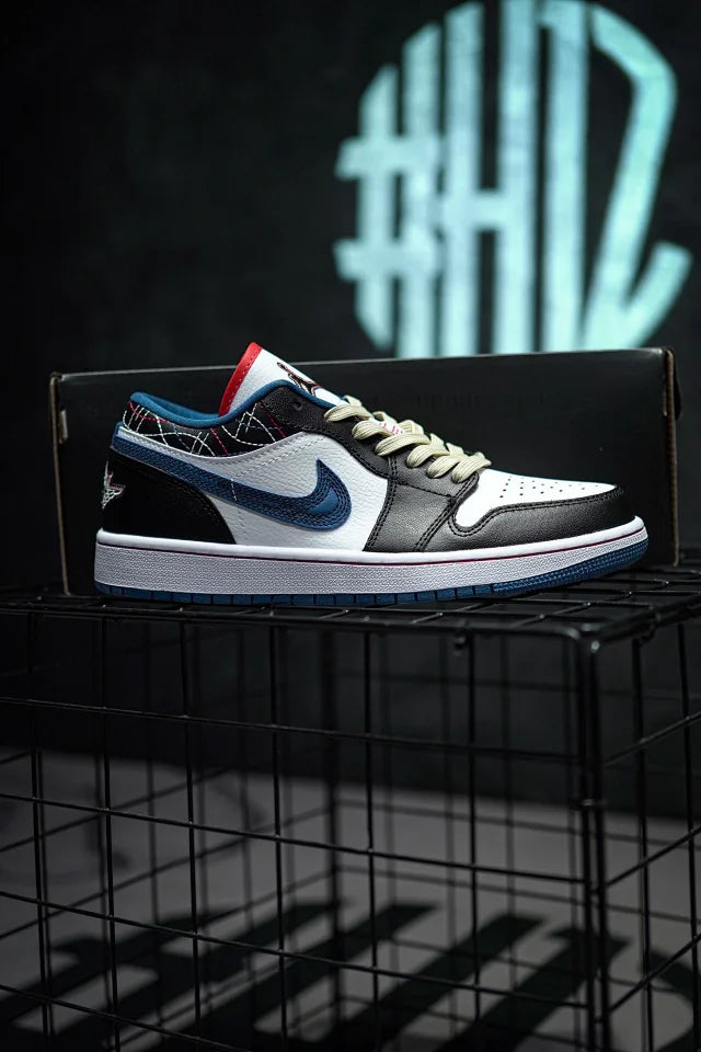 Air Jordan 1 Low Black, White & Blue Embroidery