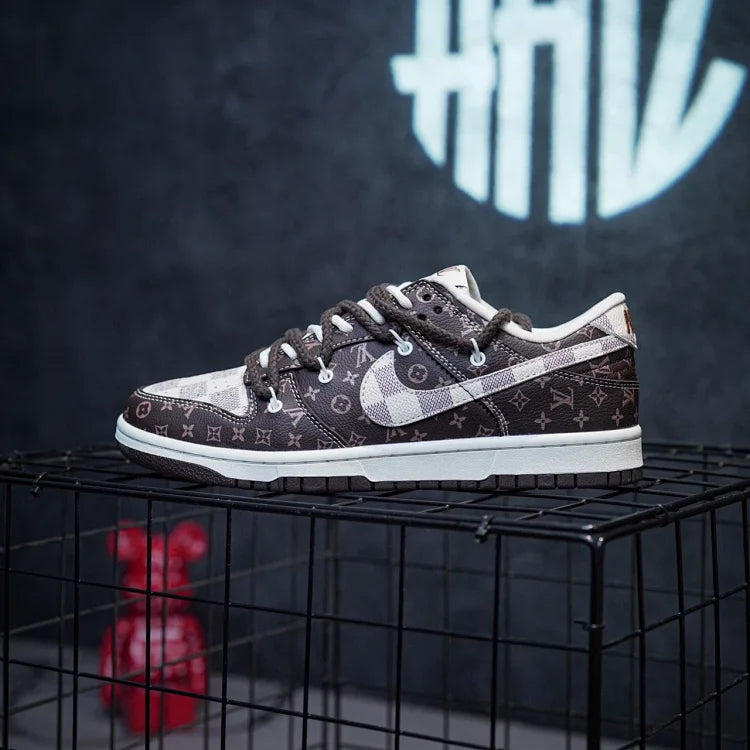 L Home x Nike Dunk Low Collaboration Dark Brown Old Flower Checkerboard