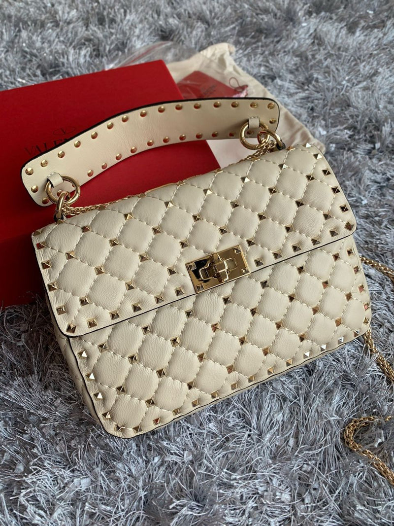 Bolsa Valentino Rockstud Spike Lambskin Off-White