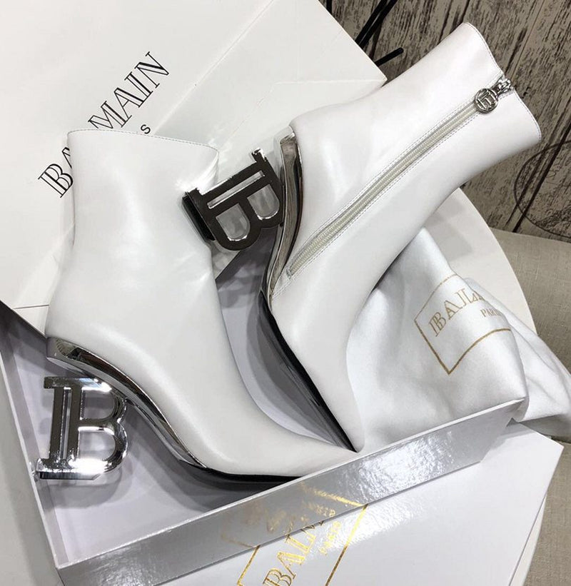 Bota Balmain Feminina Couro Cano Medio Branco