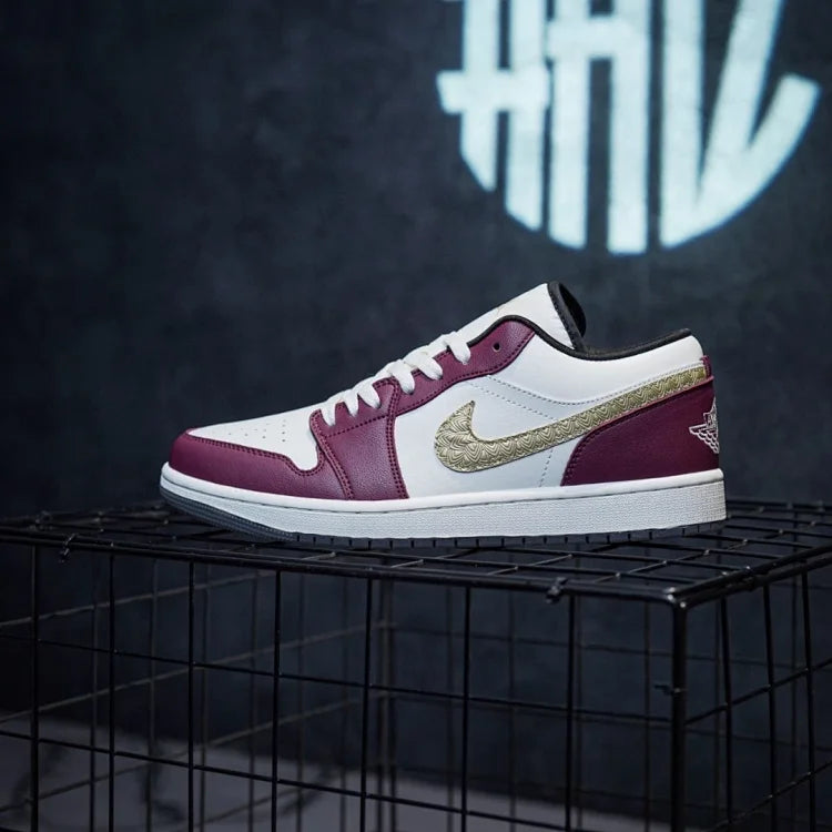 Jordan 1 low "Ano do Dragão" Pena de Ouro Branco-Vermelho-Amarelo