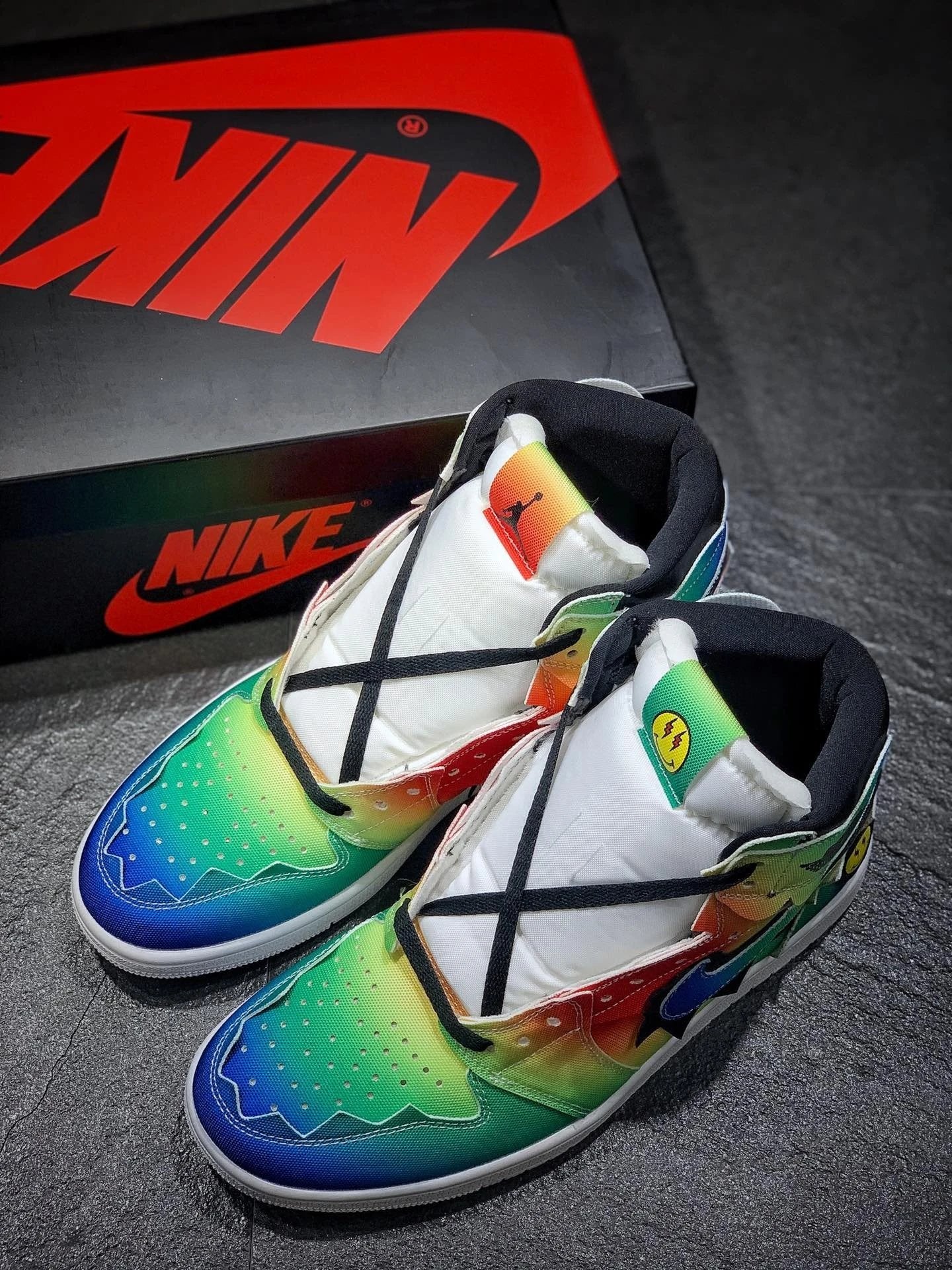 Jordan 1 X J Balvin Smiley Rainbow Tie-Dye