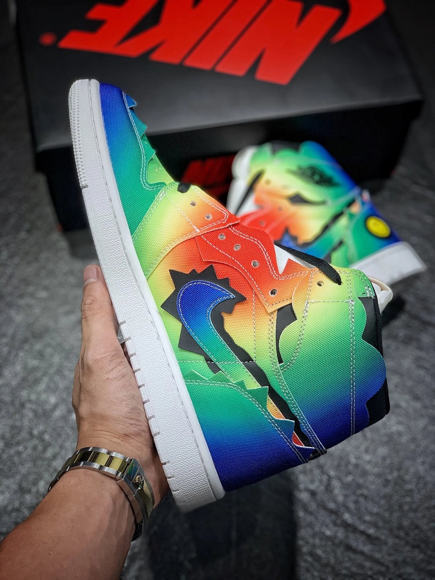 Jordan 1 X J Balvin Smiley Rainbow Tie-Dye
