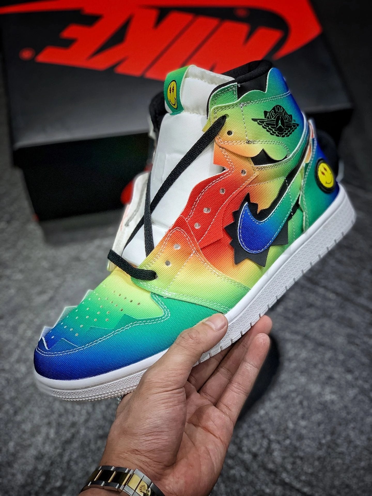 Jordan 1 X J Balvin Smiley Rainbow Tie-Dye