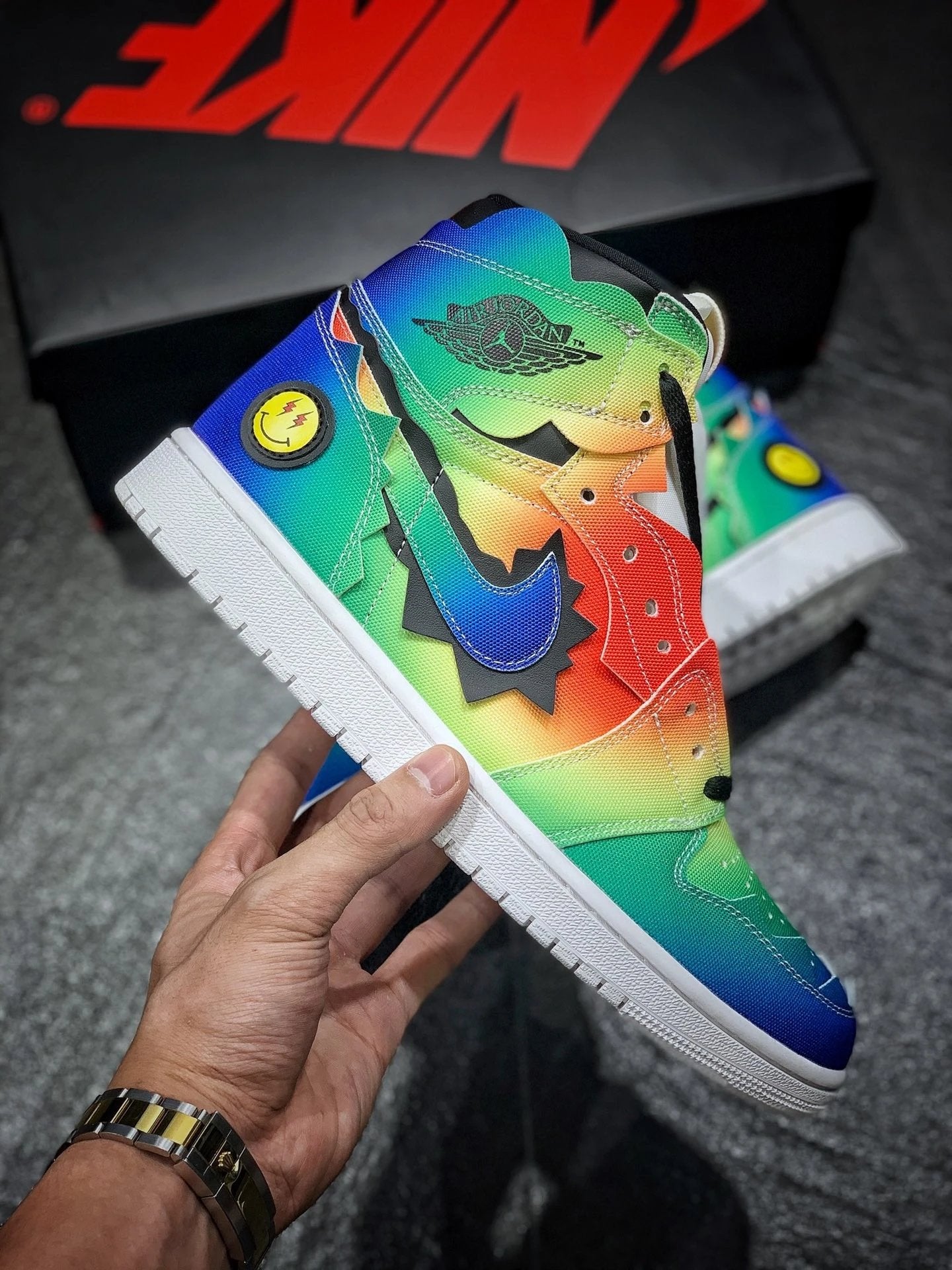 Jordan 1 X J Balvin Smiley Rainbow Tie-Dye